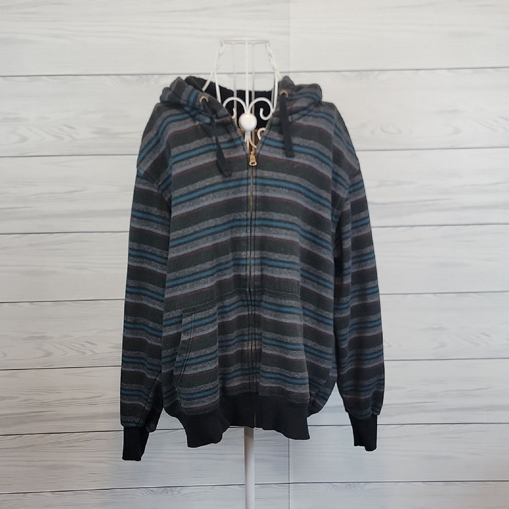 Mountain Club Y2K Men's Striped Gray Hoodie Sweatshirt Size L